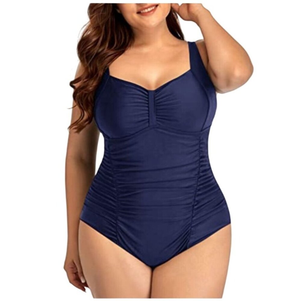 Daci Womens Tummy Control Backless 18W Plus Size Swimwear Adjustable Straps Blue